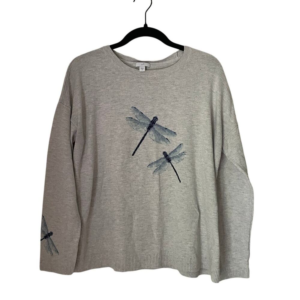 J. Jill Dragonfly Sweater Gray Cotton Blend Lightweight Pullover Relaxed Size M